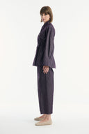 Denim Suit with Metal Button Detail - Plum