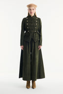 Button-Front Stitched Detail Denim Set with Trousers - Khaki