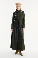 Button-Front Stitched Detail Denim Set with Trousers - Khaki