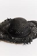 Tassel Detail Wide Straw Hat - Black