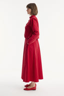 Skirt Set with Asymmetric Button Detail - Red