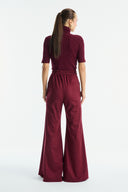 Flared Suede Trousers - Cherry