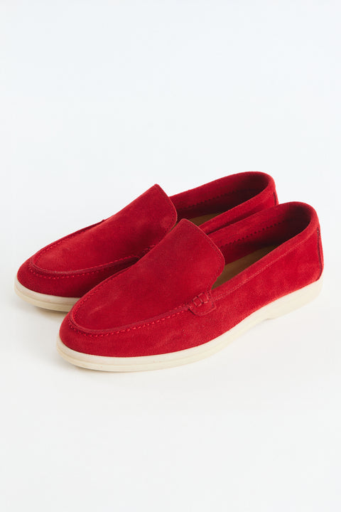 Lorenzo Genuine Leather Suede Moccasins - Red