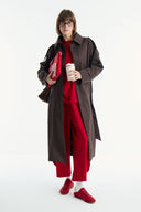 Long Trench Coat with Epaulettes - Brown