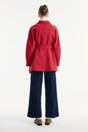 Button Detail Belted Jacket - Red