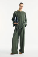 Button-Detailed Trouser Set - Khaki