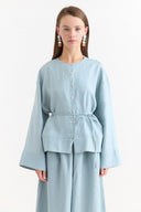 Button-Detailed Organic Linen Shirt - Blue