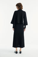 Button Detail Pleated Skirt Set - Black