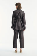 Denim Suit with Metal Button Detail - Brown