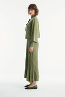 Button Detail Pleated Skirt Set - Sage Green