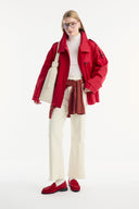 Epaulet Detailed Short Trench Coat - Red