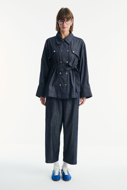 Denim Suit with Metal Button Detail - Navy Blue