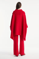 Collar Detail Wide Sleeve Knit Set with Trousers - Red