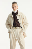Button Detail Belted Jacket - Beige