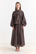 Collar Detail Skirt Set - Coffee