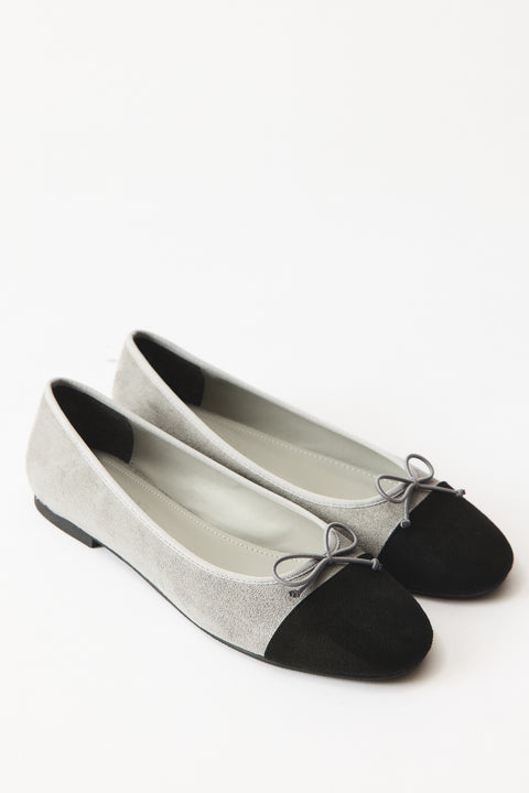 Genuine Suede Bow Ballerina Flats - Anthracite