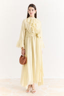 Front and Sleeve Ruffled Dress - Yellow