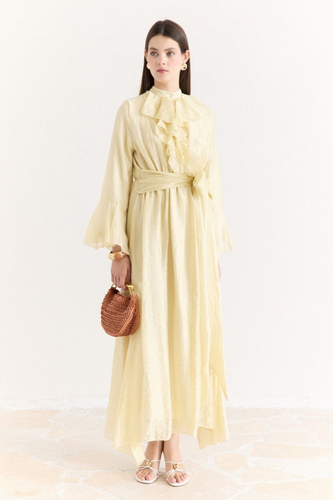 Front and Sleeve Ruffled Dress - Yellow