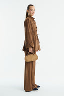 Front-Button Suede Shirt - Camel
