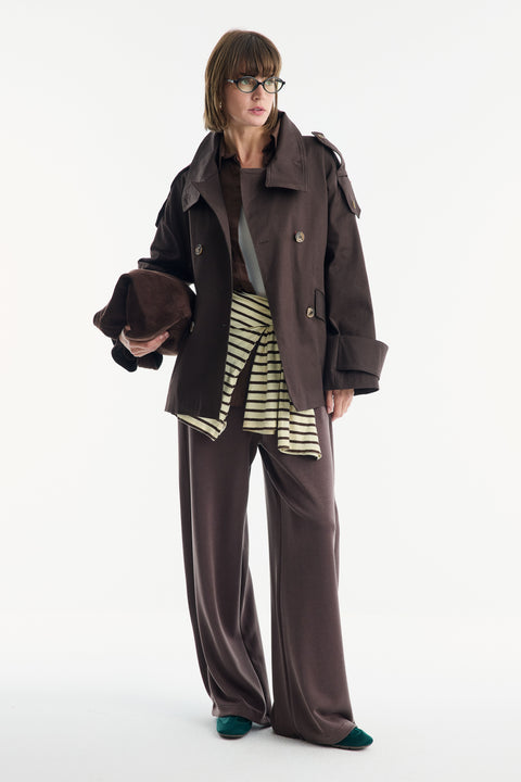 Epaulet Detail Short Trench Coat - Brown