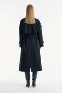 Long Trench Coat with Epaulets - Black