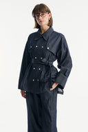 Denim Suit with Metal Button Detail - Navy Blue