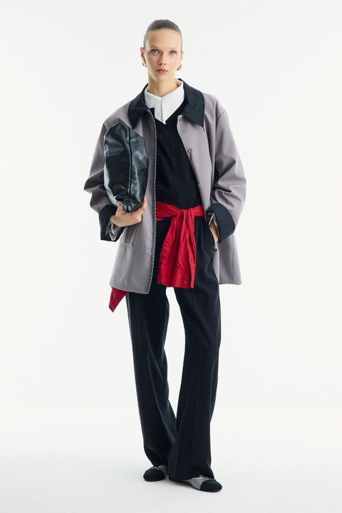 Jacket with Contrast Collar and Striped Detail - Grey