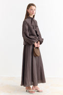 Collar Detail Skirt Set - Coffee