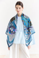 Samora Patterned Shoulder Shawl - Blue