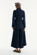 Button-Front Stitched Detail Denim Set with Trousers