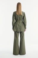 Gold Button Detailed Denim Set - Khaki