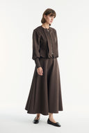 Zipper Detailed Flared Skirt Scuba Set - Coffee