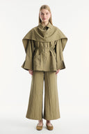 Shawl Collar Detailed Cupro Pants Set - Khaki