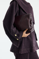 Gold Button Detailed Denim Set - Burgundy