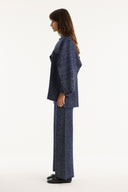 Shawl Collar Metallic Knit Set with Trousers