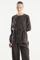 Button-Detail Trousers Set - Brown