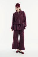 Ruffled Look Zippered Pants Set - Burgundy