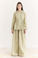 Button-Detailed Linen Trouser Set - Sage