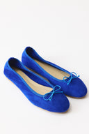 Bow-Detail Genuine Suede Leather Ballerinas - royal blue