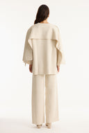 Shawl Collar Metallic Knit Set with Trousers
