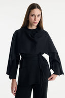 Scarf-Detail Knitted Sweater - Black