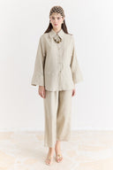 Organic Linen Shirt with Cuff Detail - Beige