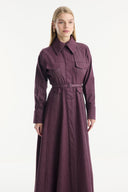 Detailed Embroidered Pocket Flap Denim Dress - Burgundy