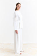 Piped Sash Basic Pants Set - Ecru