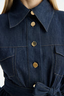 Gold Button Detailed Denim Set - Navy Blue