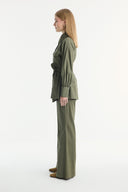 Gold Button Detailed Denim Set - Khaki