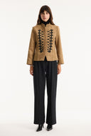 Suede-Look Jacket with Piping Detail