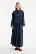 Denim Skirt Set with Front Detail - Navy Blue