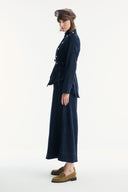 Button-Front Stitched Detail Denim Set with Trousers