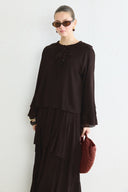 Tiered Ruffled Chiffon Skirt Set - Brown
